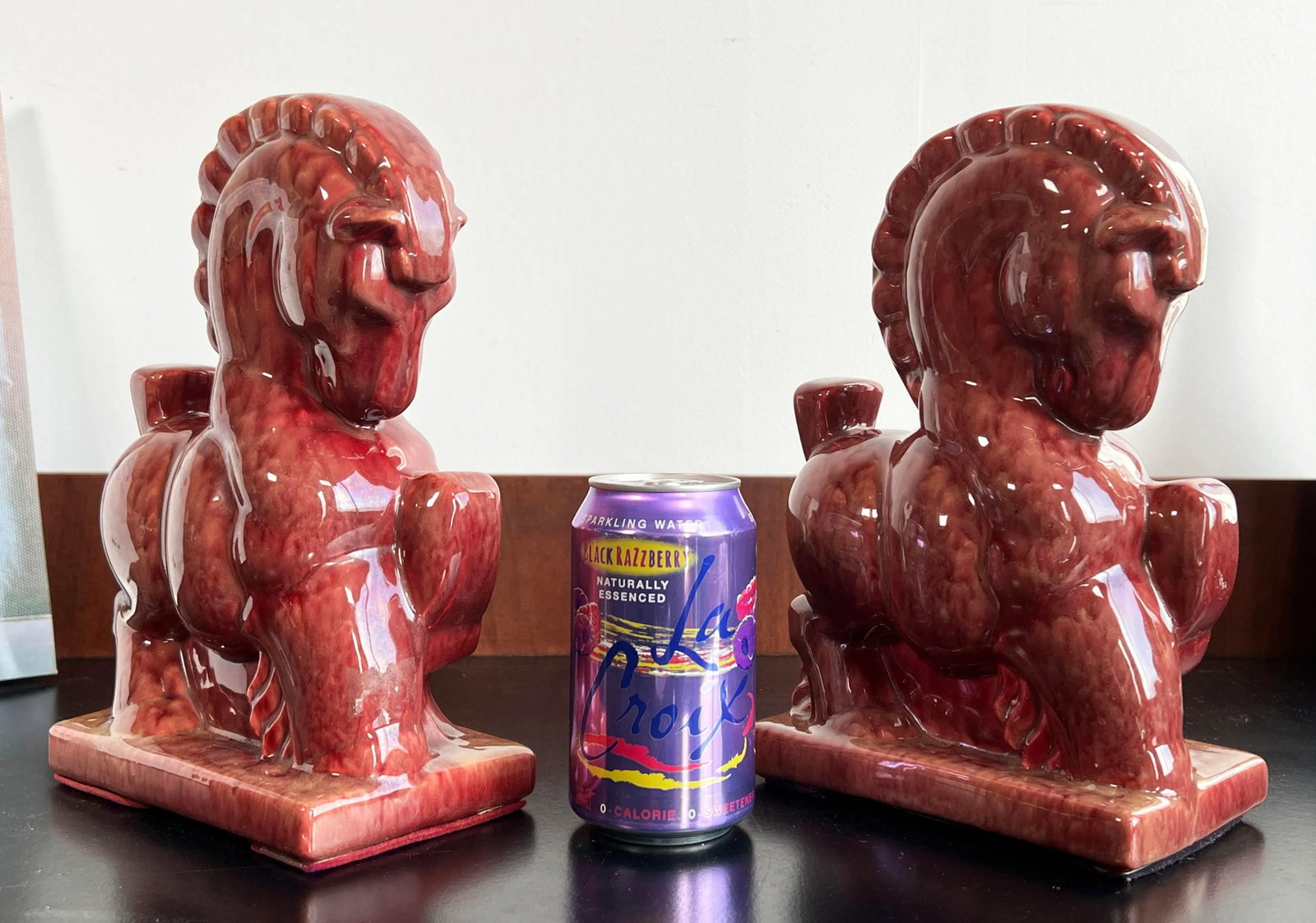 Pair of Vintage Mid Century Modern Chinoiserie Red Ceramic Horse Bookends - 9
