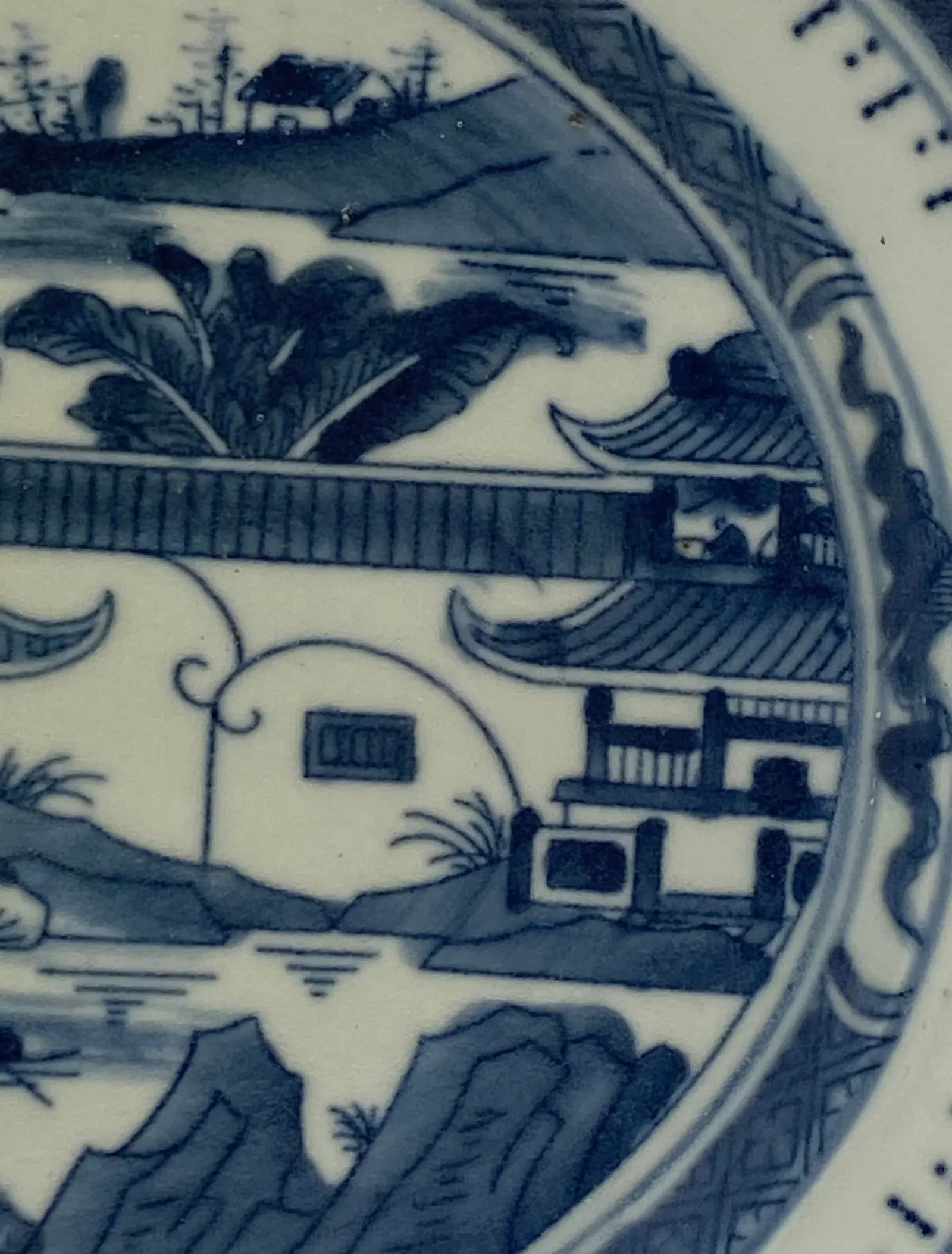 Vintage Chinoiserie Blue and White Ceramic Decorative Oval Serving Platter - 5