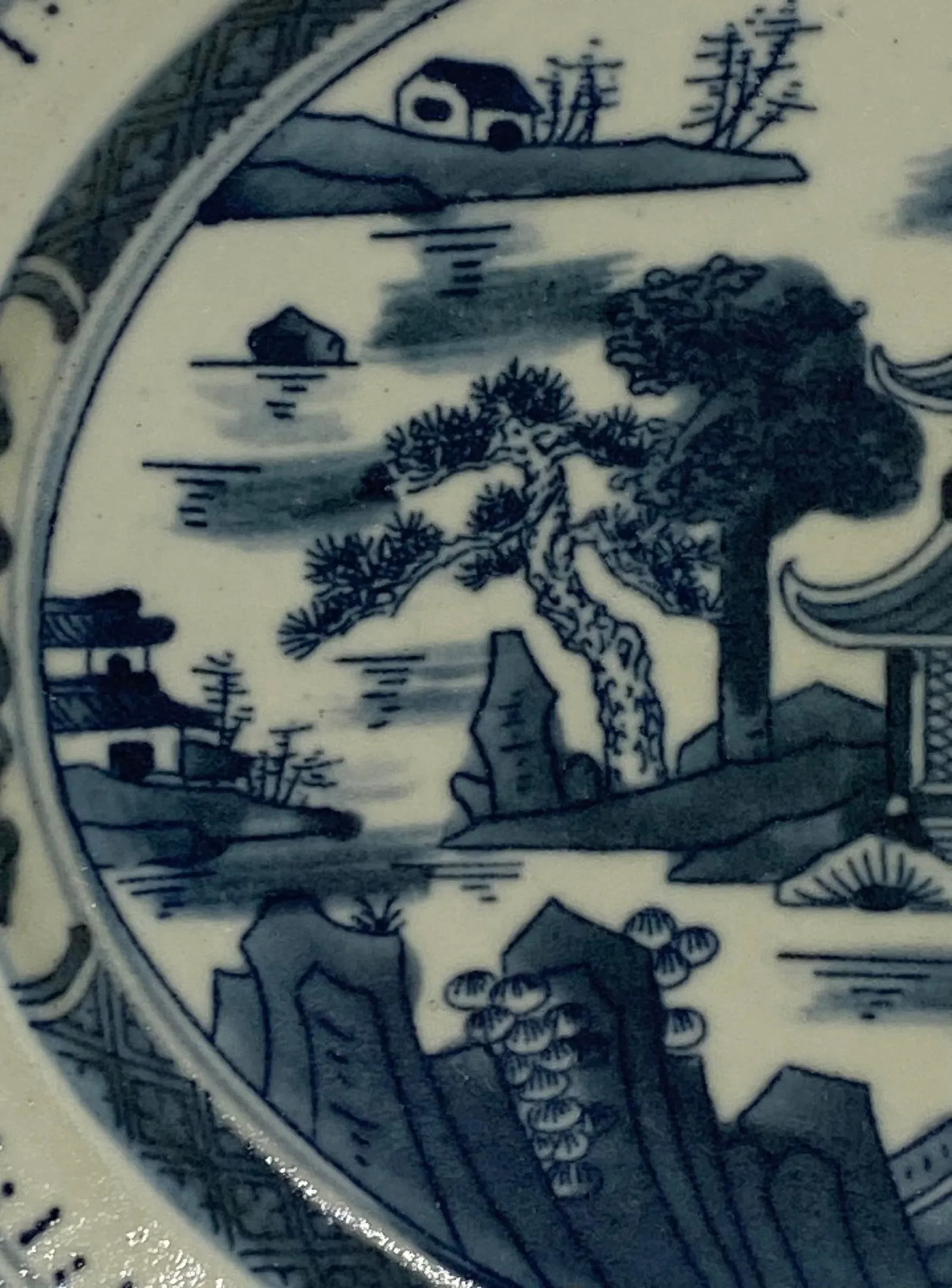 Vintage Chinoiserie Blue and White Ceramic Decorative Oval Serving Platter - 7