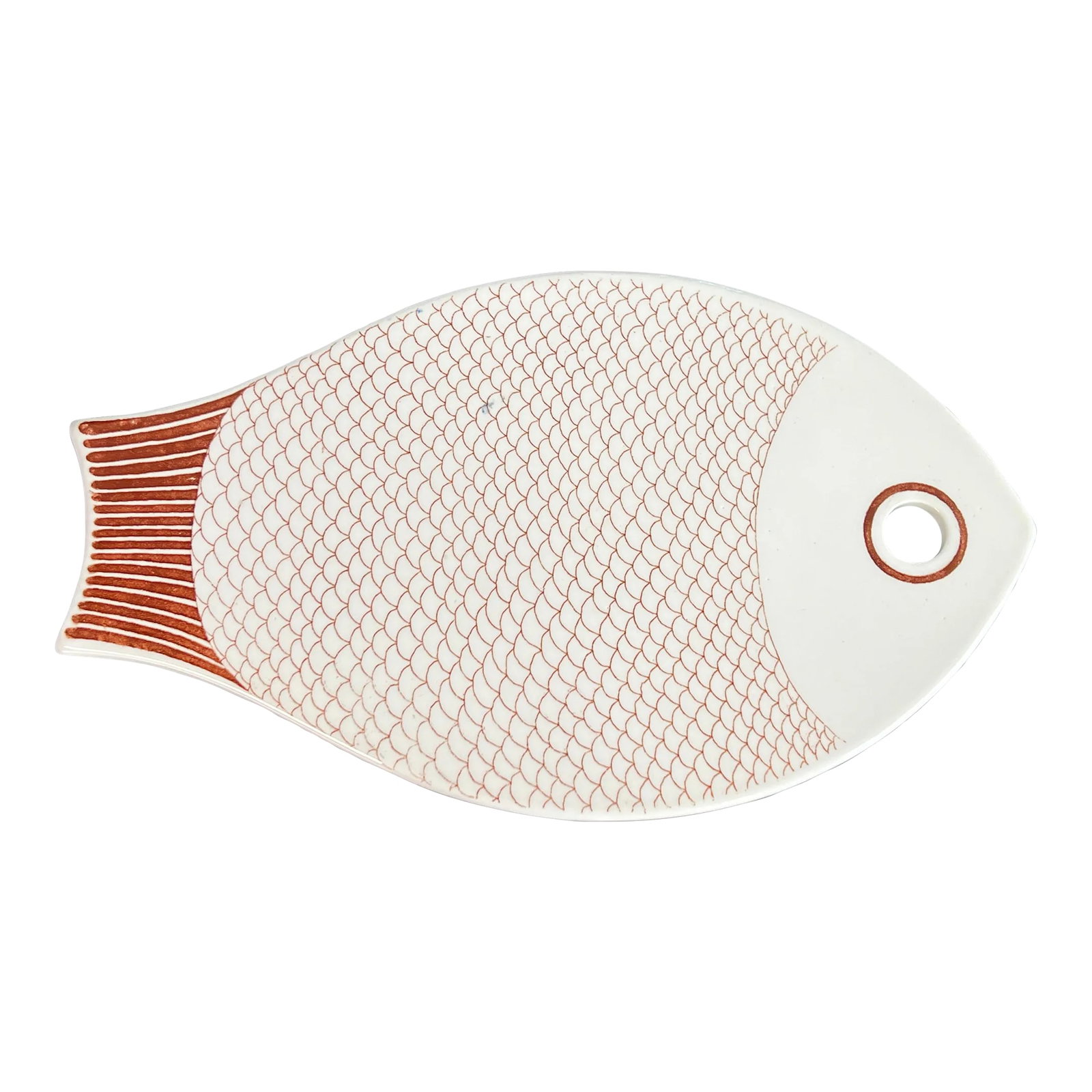 Vintage Mid Century Modern Arabia of Finland Fish Ceramic Trivet / Cheese Board: Fabulous vintage c.1960's fish shaped ceramic trivet or cheese board by Arabia of Finland! Great form, very modernist, and very versatile as well. It measures 12 1/2" by 7 1/2" wide and is in very