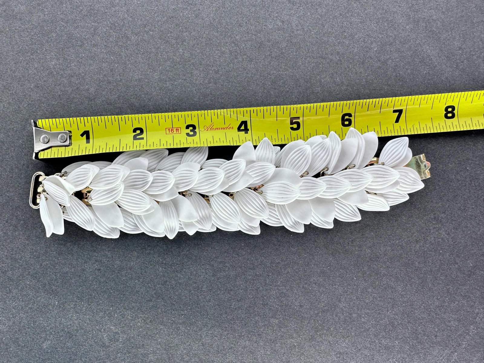 Vintage Napier White Lucite Leaf Bangle Bracelet - 5