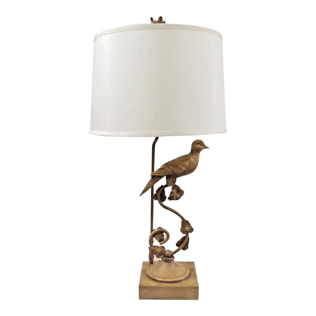 Vintage Lampcrafters Lexington Nc Carved Wood Dove on Metal Curved Branch Lamp: Vintage Lampcrafters Lexington, NC Carved Wood Dove on Metal S Curved Branch with Leaves on Square Base Table Lamp Measures 7 1/4" square and 33" tall to the top of the finial. The sculpted wooden