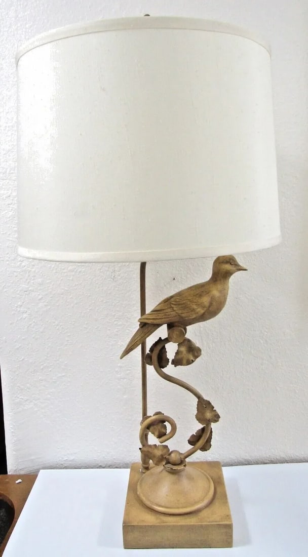 Vintage Lampcrafters Lexington Nc Carved Wood Dove on Metal Curved Branch Lamp - 2
