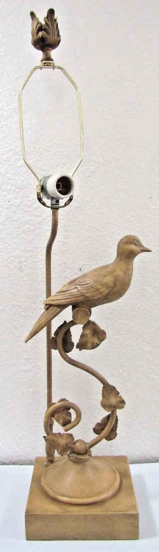 Vintage Lampcrafters Lexington Nc Carved Wood Dove on Metal Curved Branch Lamp - 4
