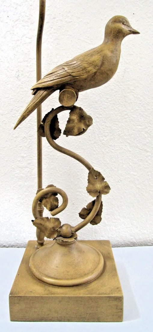 Vintage Lampcrafters Lexington Nc Carved Wood Dove on Metal Curved Branch Lamp - 5