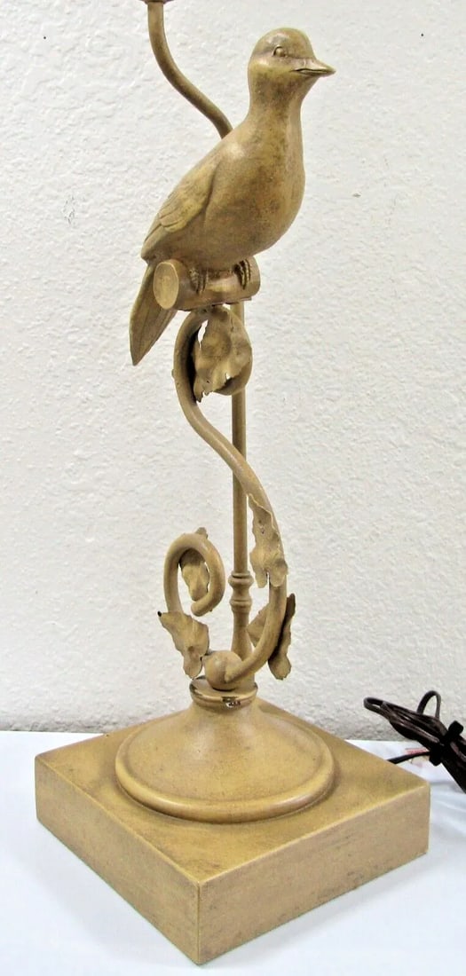 Vintage Lampcrafters Lexington Nc Carved Wood Dove on Metal Curved Branch Lamp - 9
