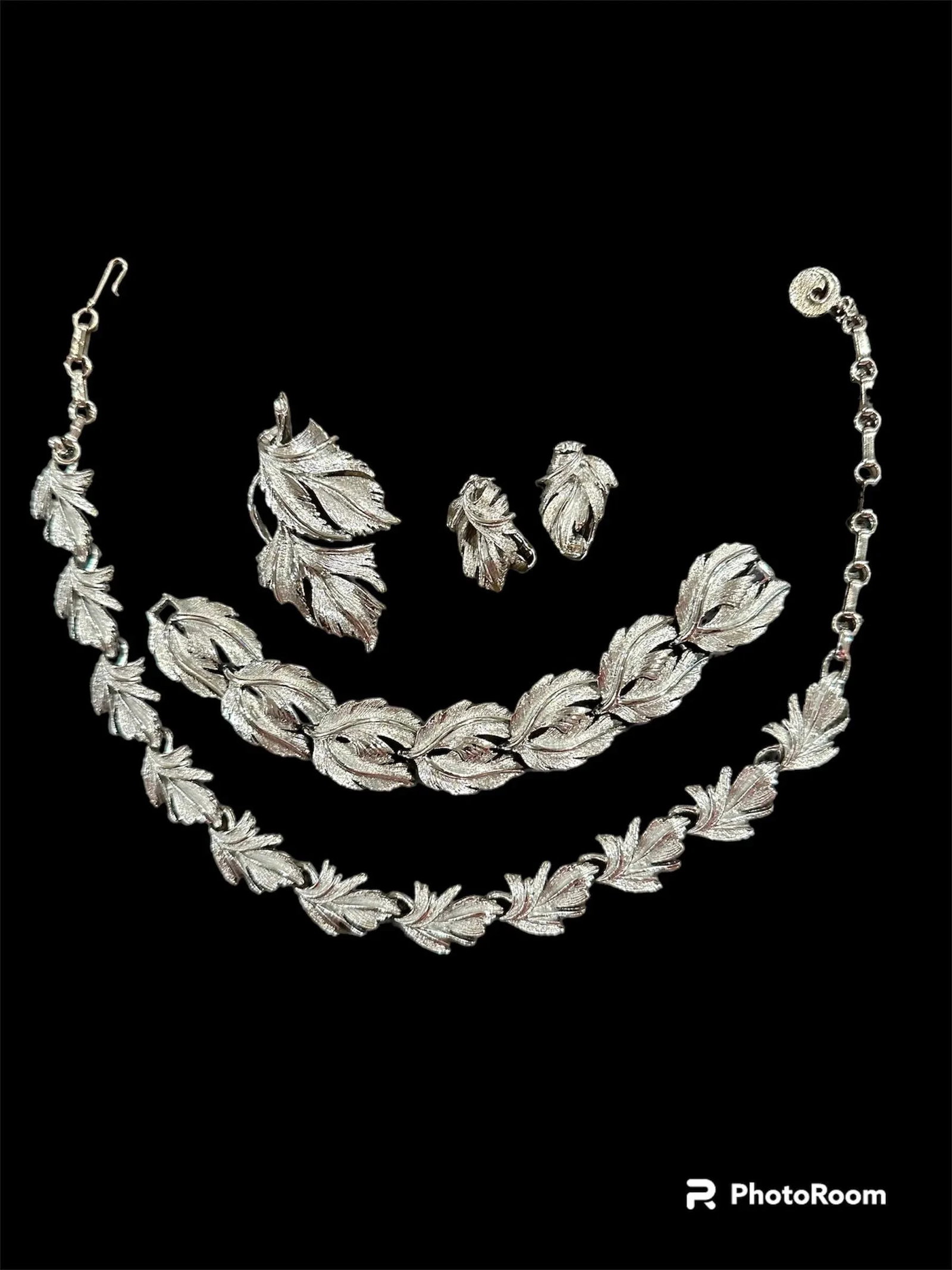 Vintage Tara Silver Tone Leaf Jewelry Complete Set of 5 - 3