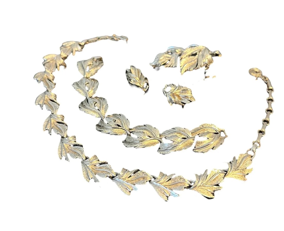 Vintage Tara Silver Tone Leaf Jewelry Complete Set of 5 - 4