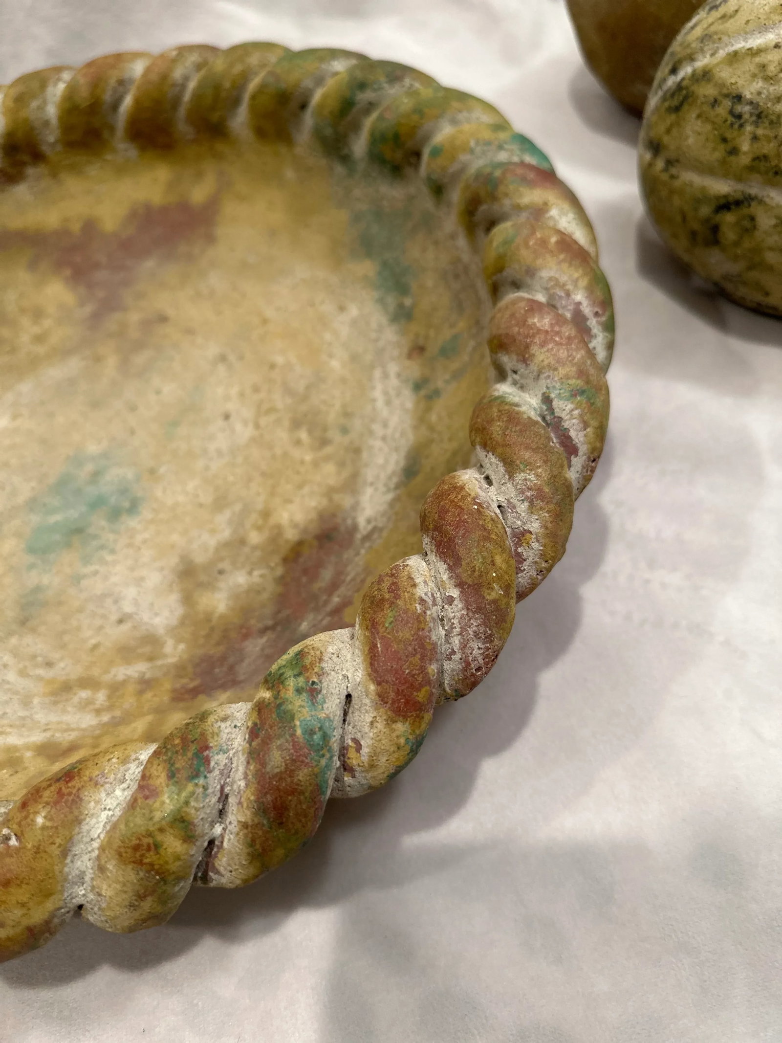 Large Vintage Terracotta Fruit Braided Bowl Hand Painted Pottery-6 Pieces - 4
