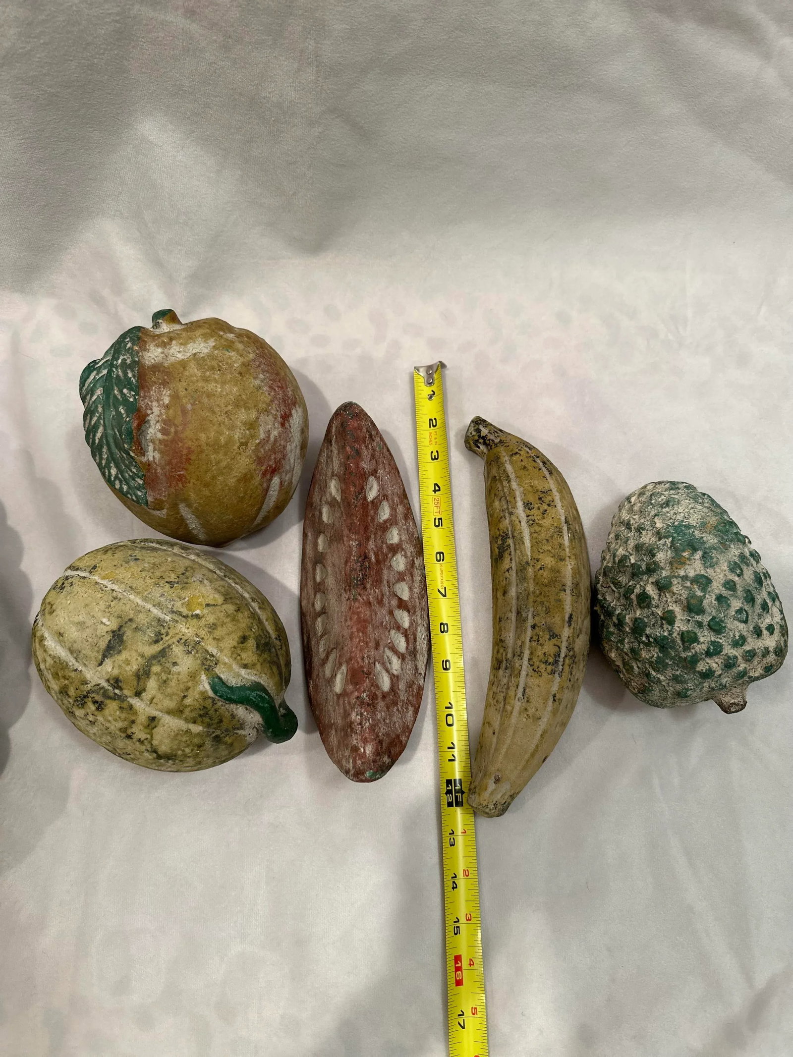 Large Vintage Terracotta Fruit Braided Bowl Hand Painted Pottery-6 Pieces - 9