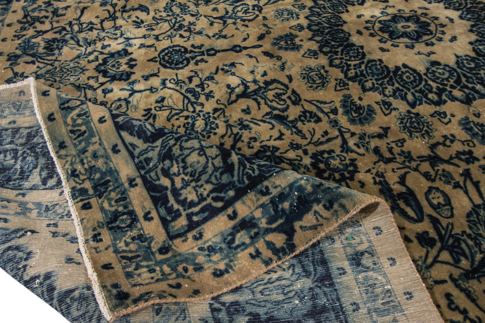 Vintage Persian Tabriz Shabby Chic Beige Handmade Medallion Wool Rug - 2