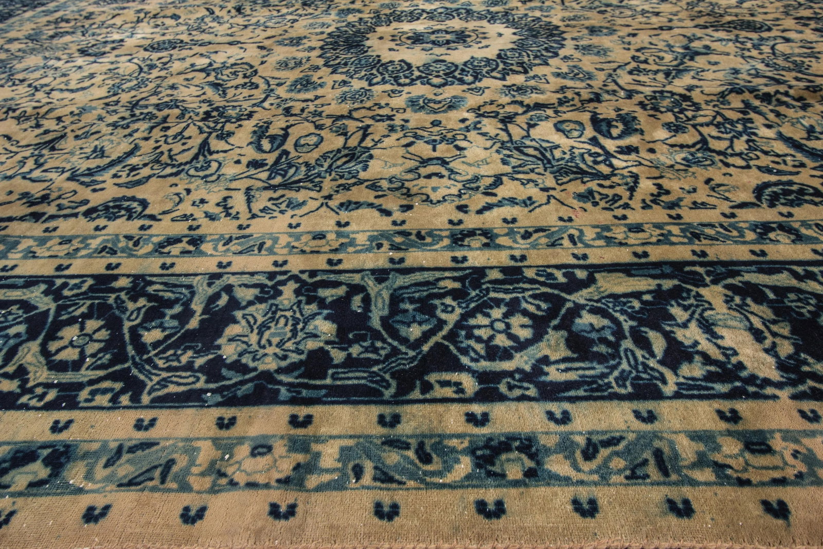 Vintage Persian Tabriz Shabby Chic Beige Handmade Medallion Wool Rug - 3