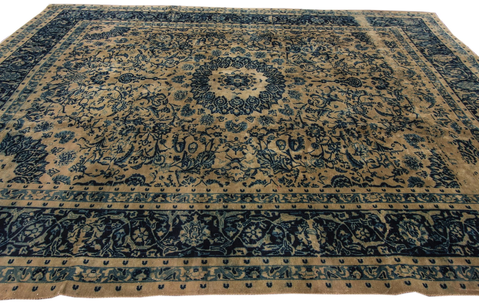 Vintage Persian Tabriz Shabby Chic Beige Handmade Medallion Wool Rug - 4