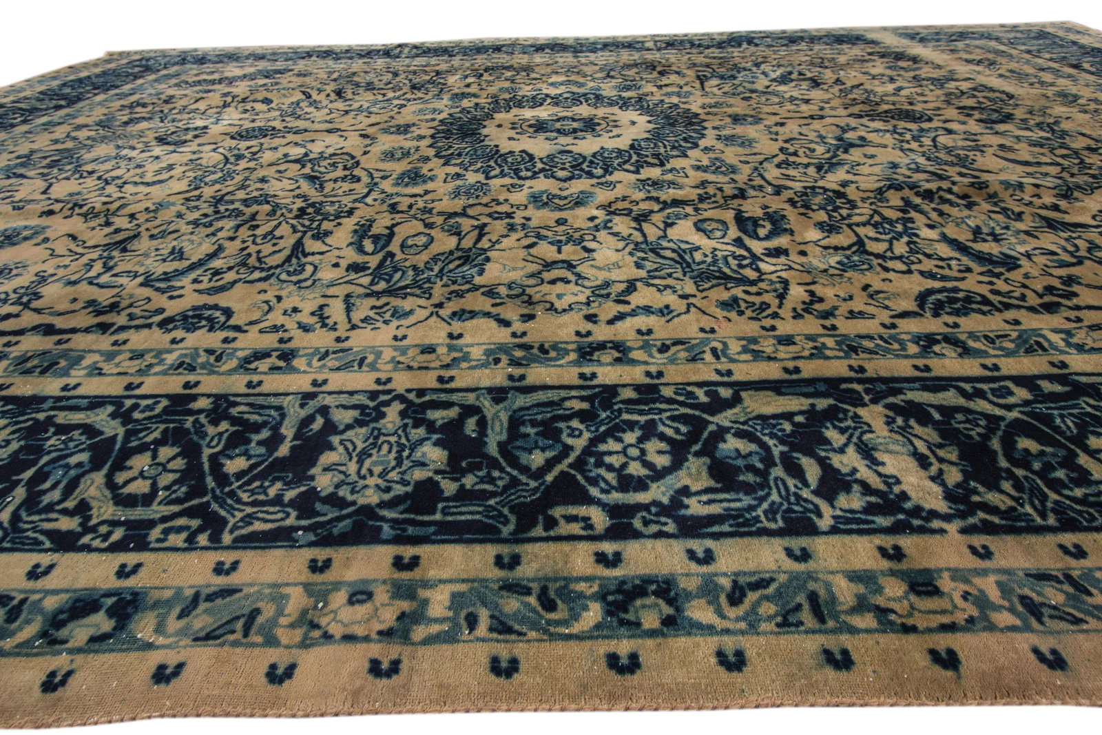 Vintage Persian Tabriz Shabby Chic Beige Handmade Medallion Wool Rug - 6