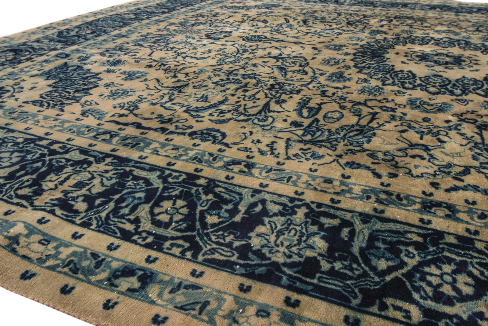 Vintage Persian Tabriz Shabby Chic Beige Handmade Medallion Wool Rug - 7