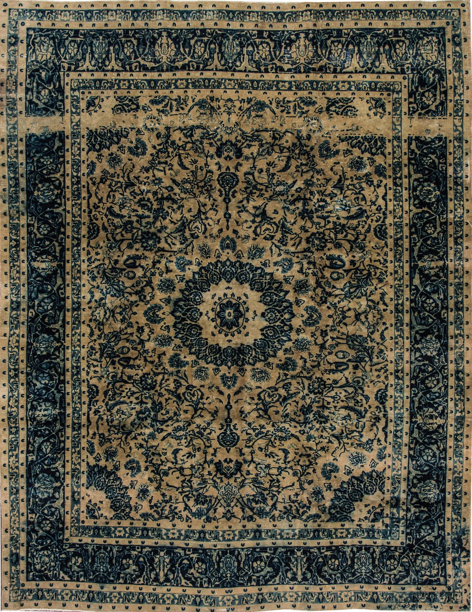 Vintage Persian Tabriz Shabby Chic Beige Handmade Medallion Wool Rug - 8