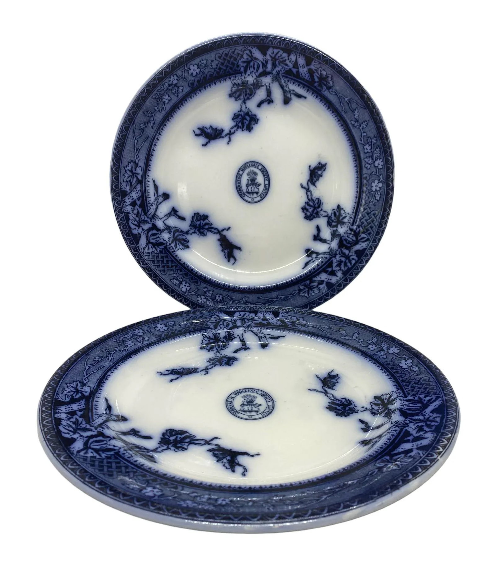 Early 1900's English Co-Operative Wholesale Society Limited Flow Blue Dinner Plates - a Pair - 2