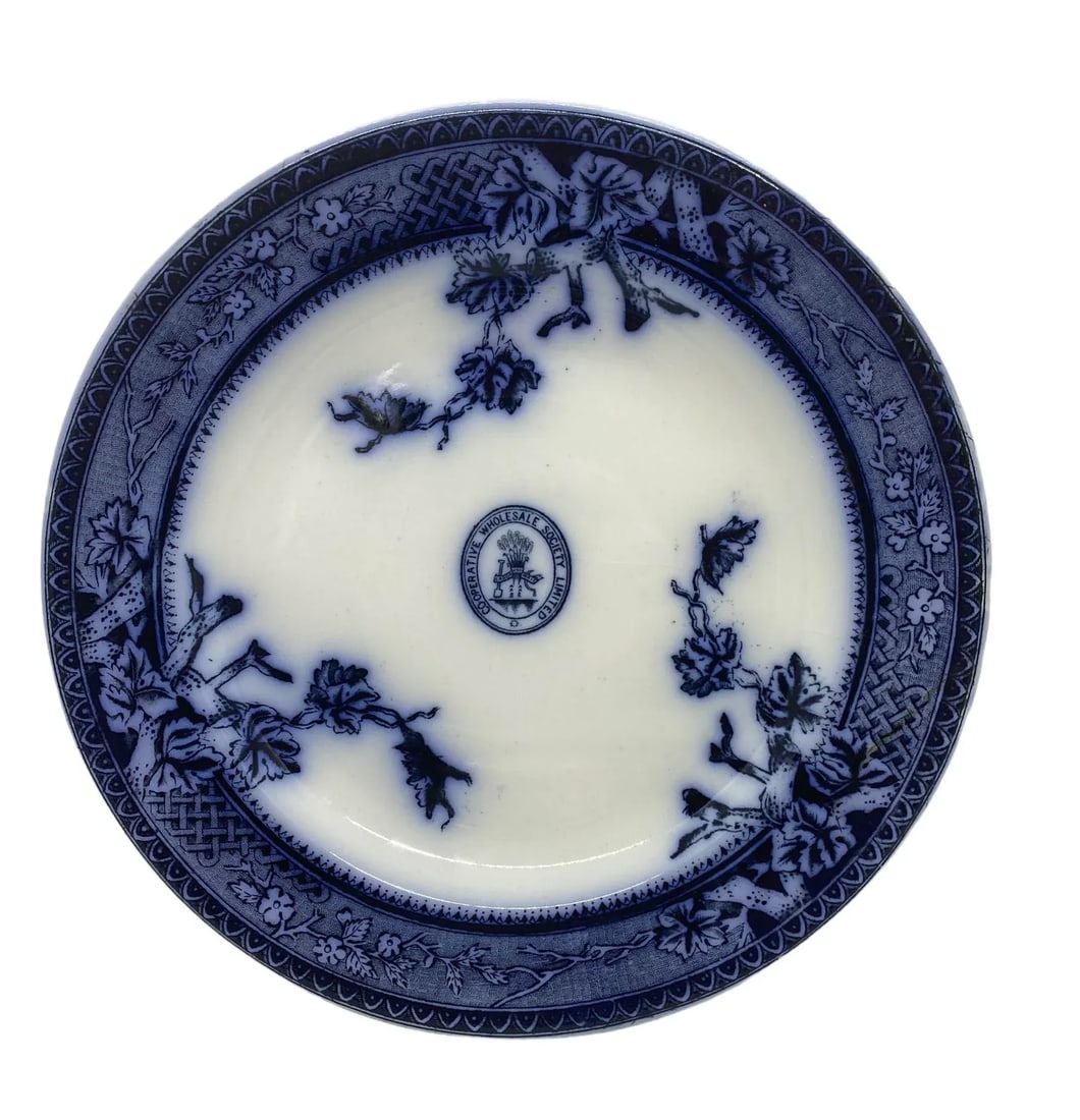 Early 1900's English Co-Operative Wholesale Society Limited Flow Blue Dinner Plates - a Pair - 3