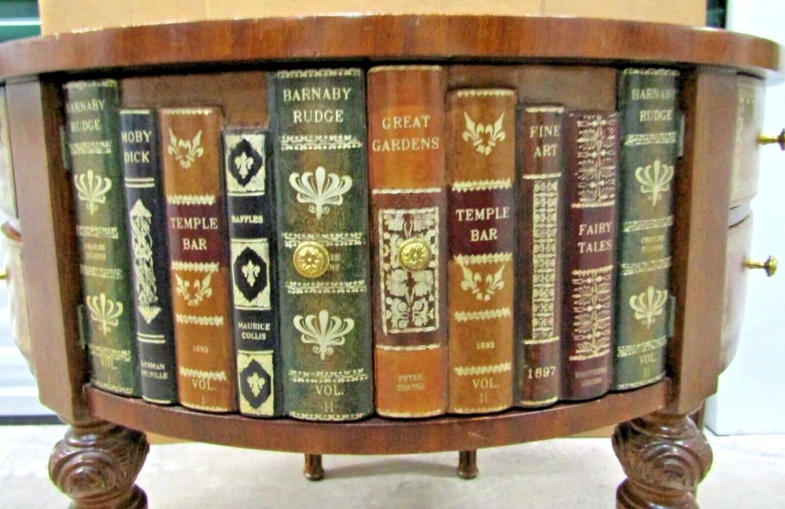 1950s Vintage Maitland Smith Signature Tromp l'Oeil Center Drum Table Tooled Leather - 4
