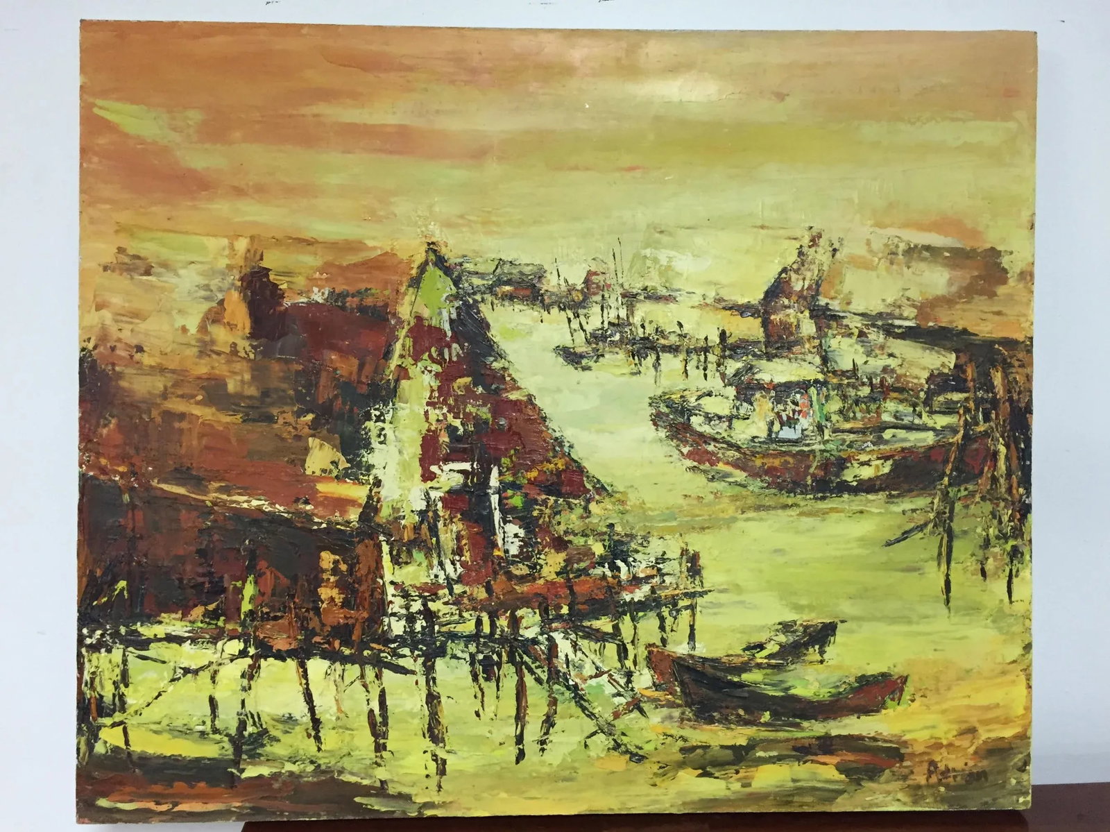 Impressionist Abstract Boats Oil on Canvas - 2