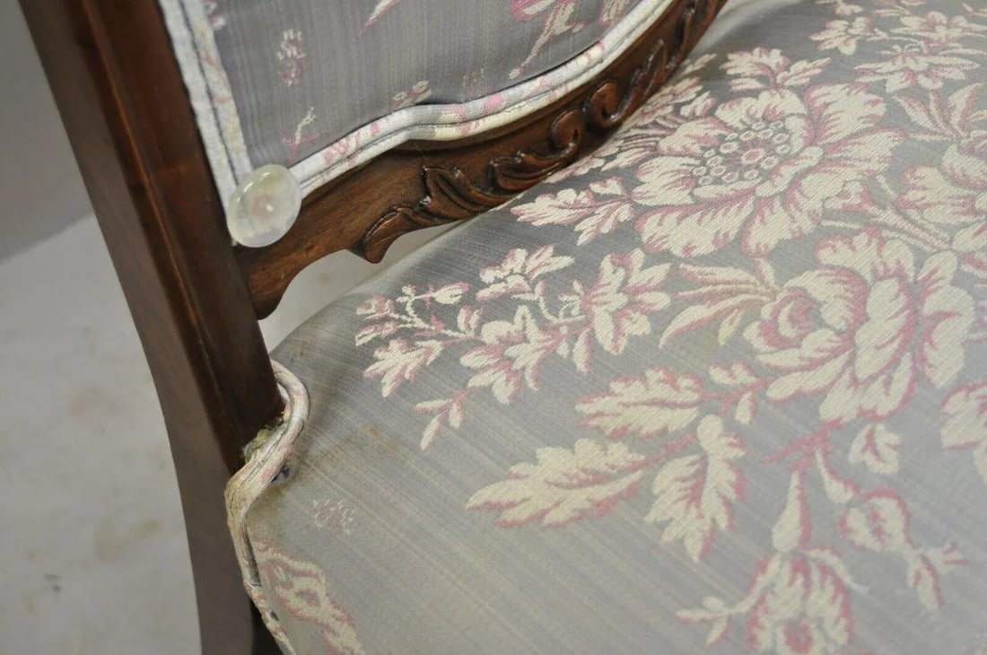 Early 1900s Victorian Floral Scrollwork Carved Mahogany Parlor Slipper Side Chairs - a Pair - 10