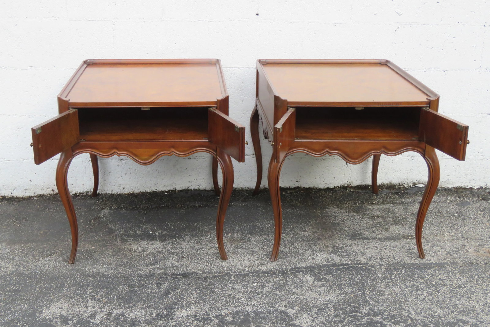Baker French Burlwood Side End Lamp Accent Tables a Pair - 2