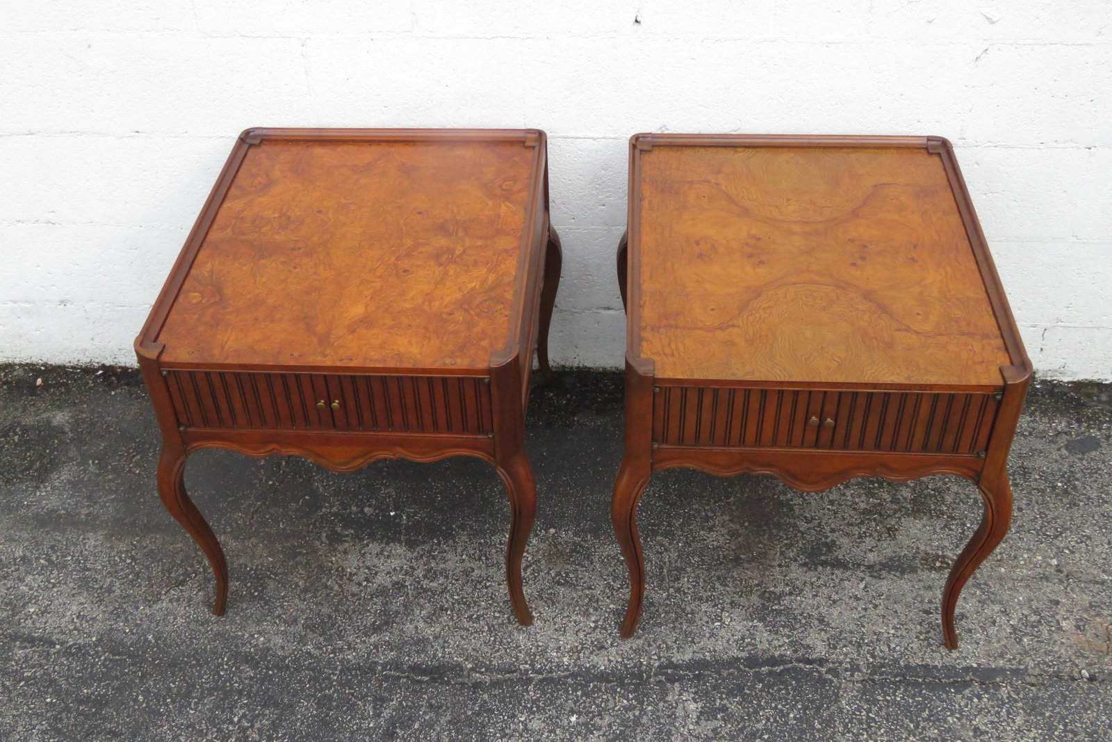 Baker French Burlwood Side End Lamp Accent Tables a Pair - 3
