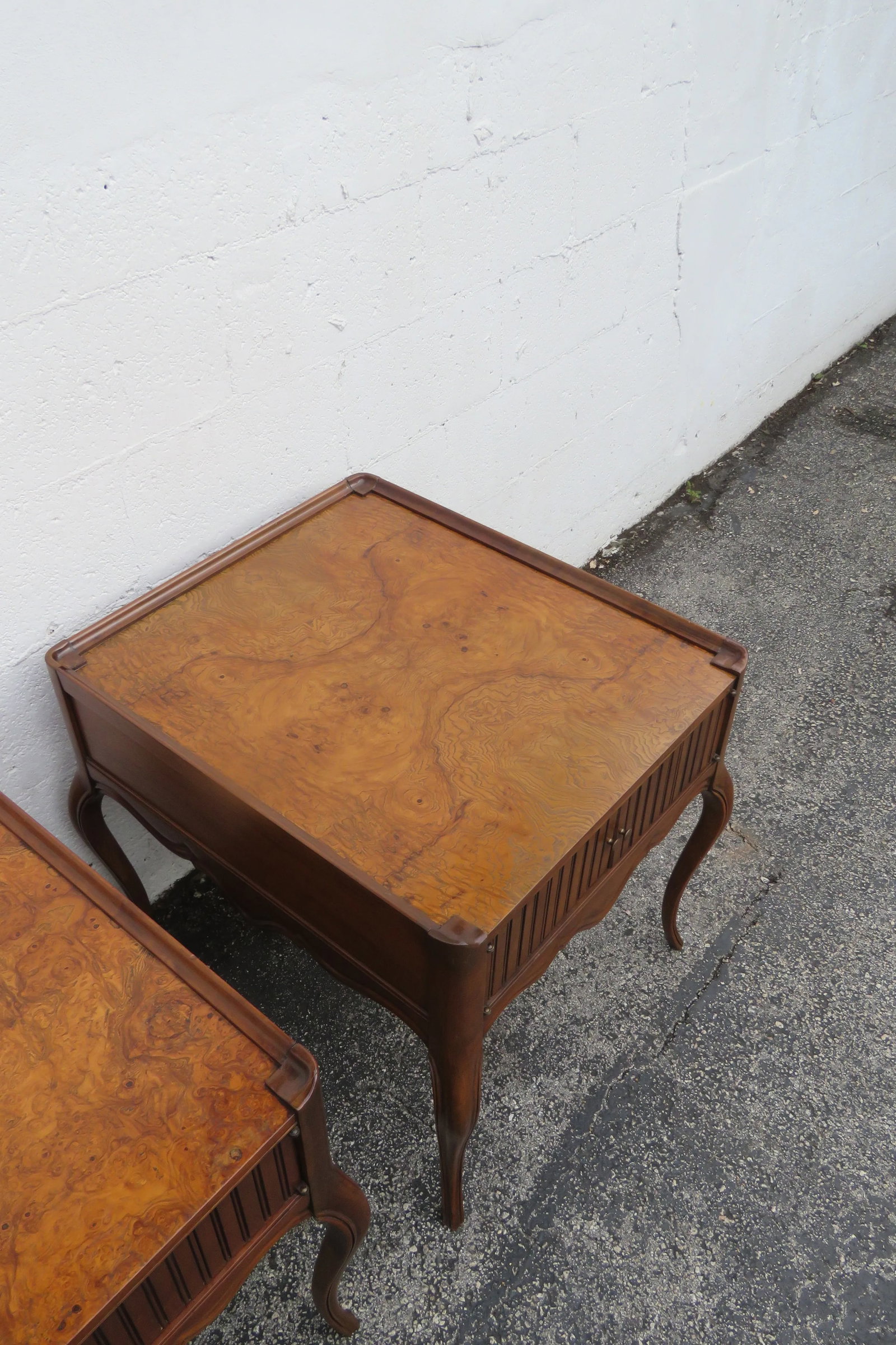 Baker French Burlwood Side End Lamp Accent Tables a Pair - 7