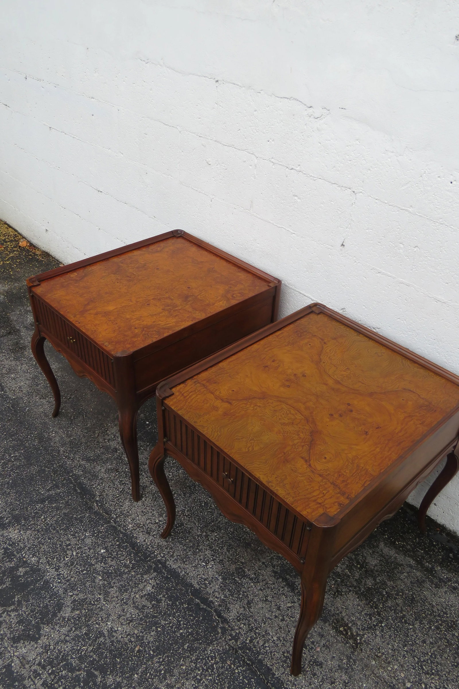 Baker French Burlwood Side End Lamp Accent Tables a Pair - 8