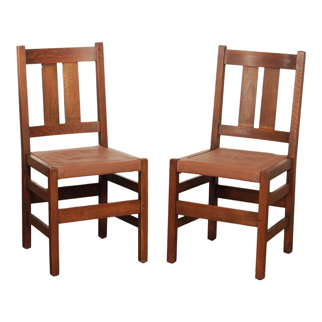 L. & J.G. Stickley Antique Mission Oak Pair of Leather Seat Side Chairs (1 of 12)