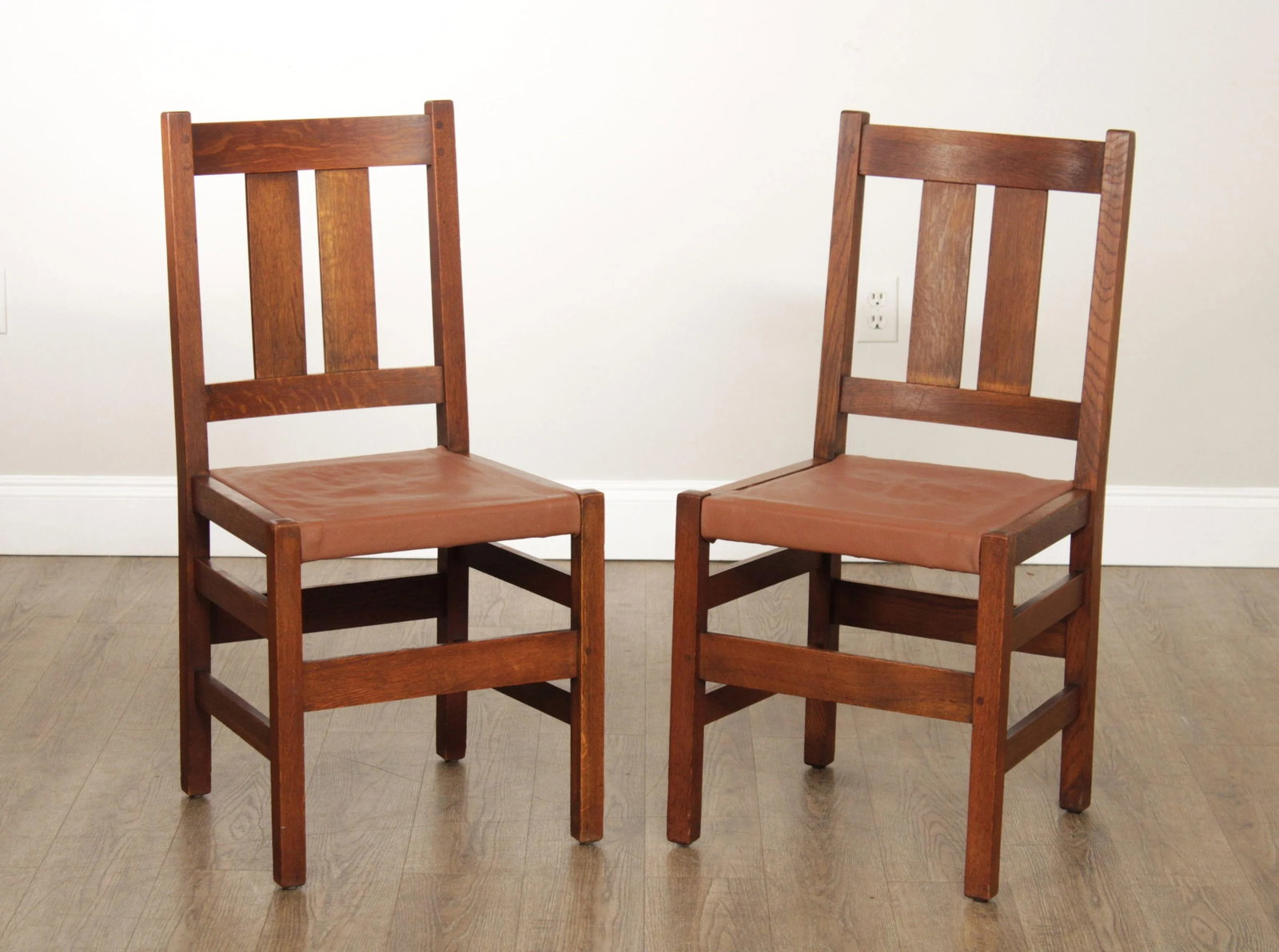 L. & J.G. Stickley Antique Mission Oak Pair of Leather Seat Side Chairs - 2