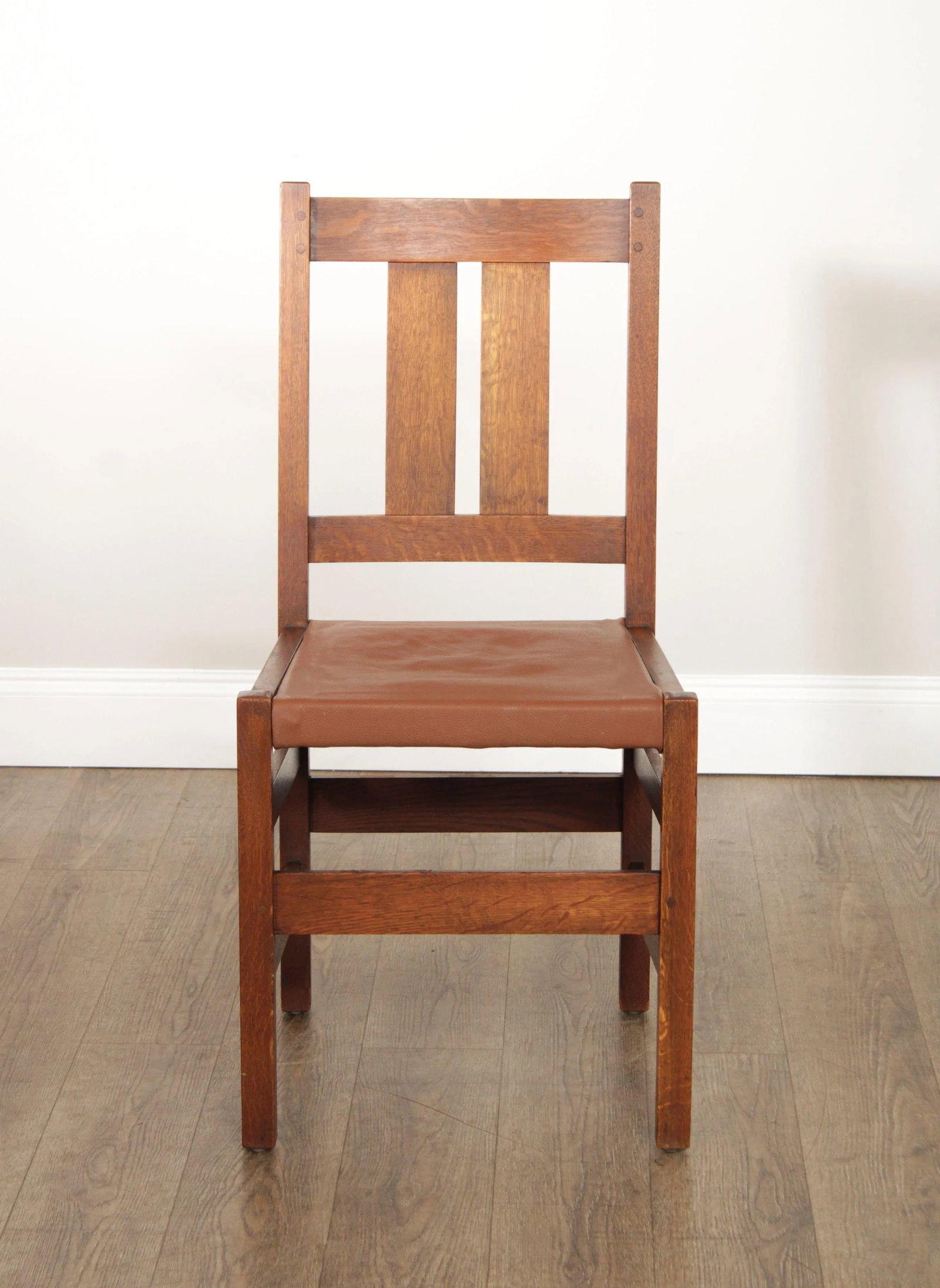 L. & J.G. Stickley Antique Mission Oak Pair of Leather Seat Side Chairs - 3