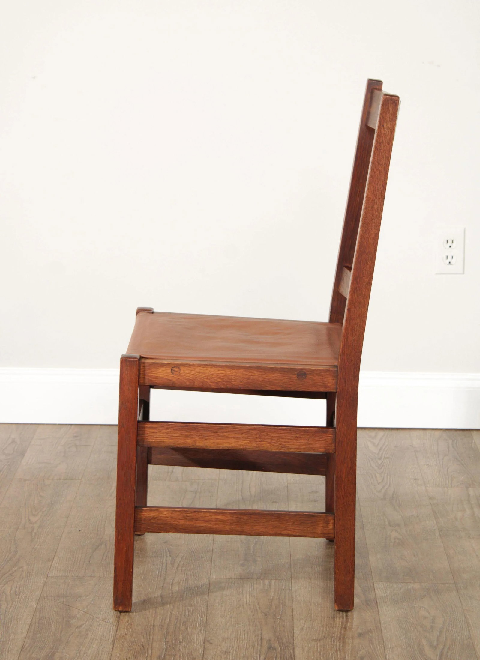 L. & J.G. Stickley Antique Mission Oak Pair of Leather Seat Side Chairs - 5