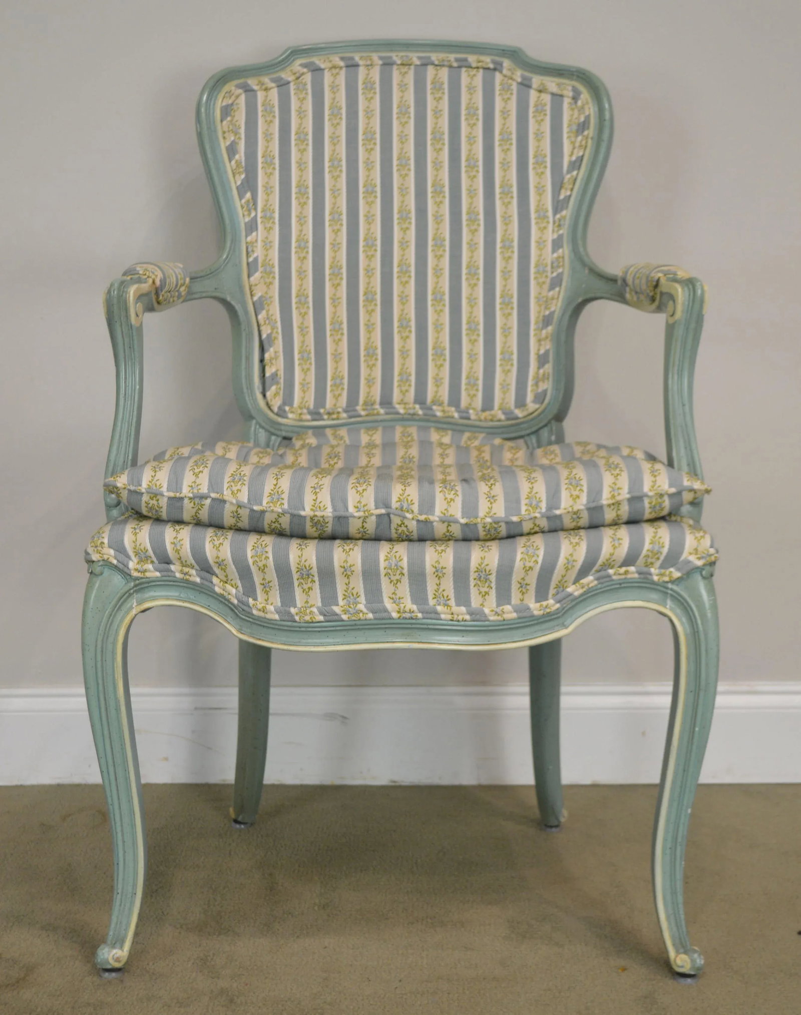 French Louis XV Style Vintage 1960's Custom Painted Armchairs - a Pair - 11