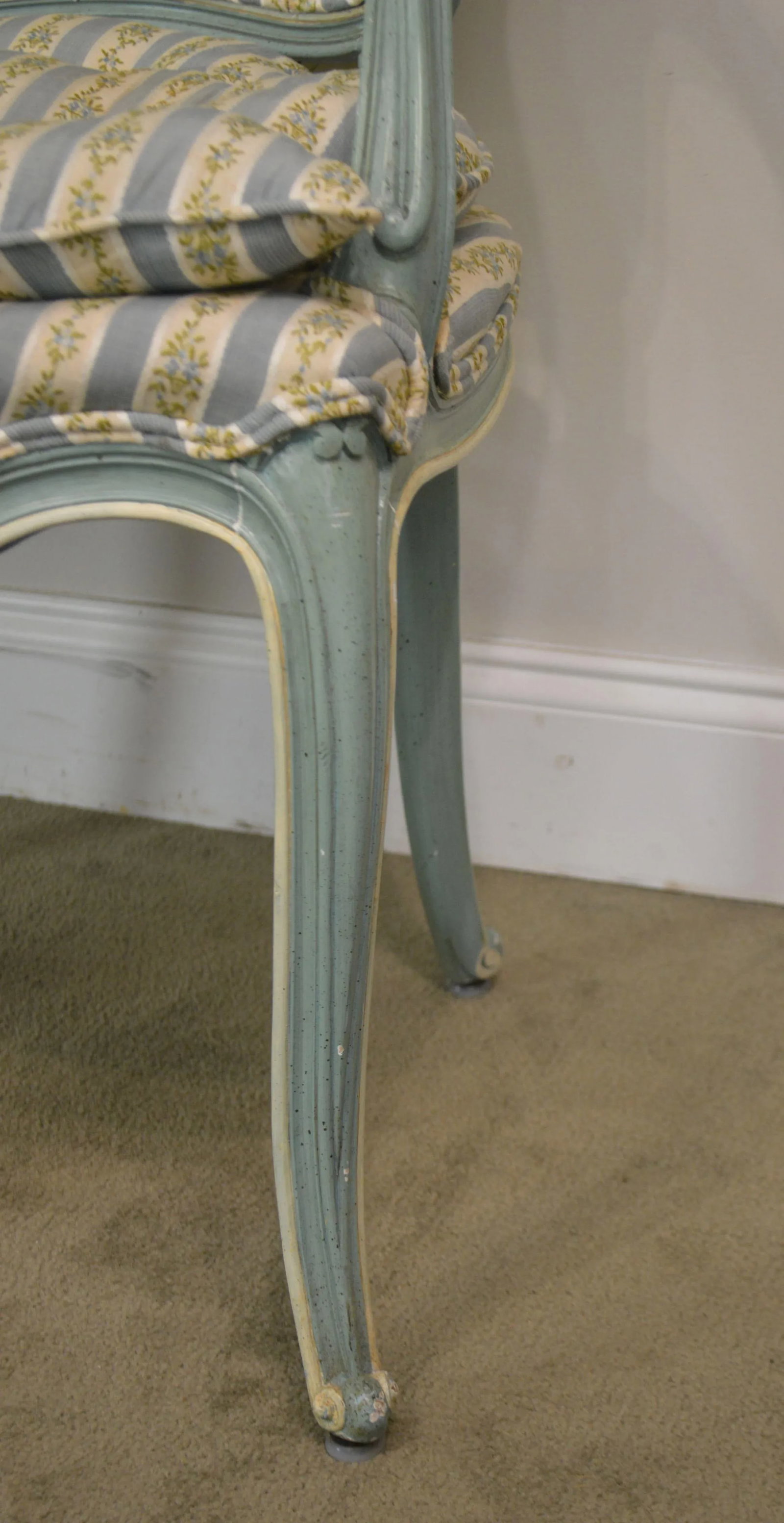 French Louis XV Style Vintage 1960's Custom Painted Armchairs - a Pair - 12