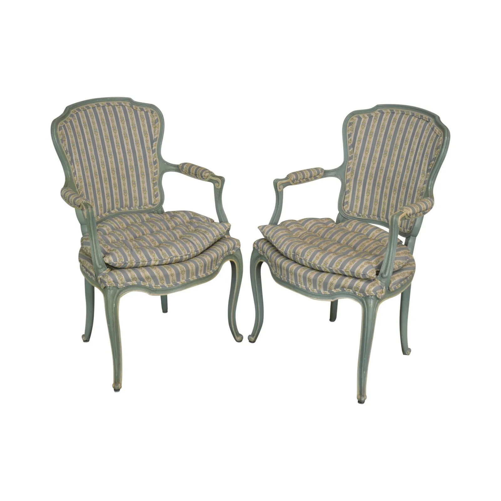 French Louis XV Style Vintage 1960's Custom Painted Armchairs - a Pair - 13