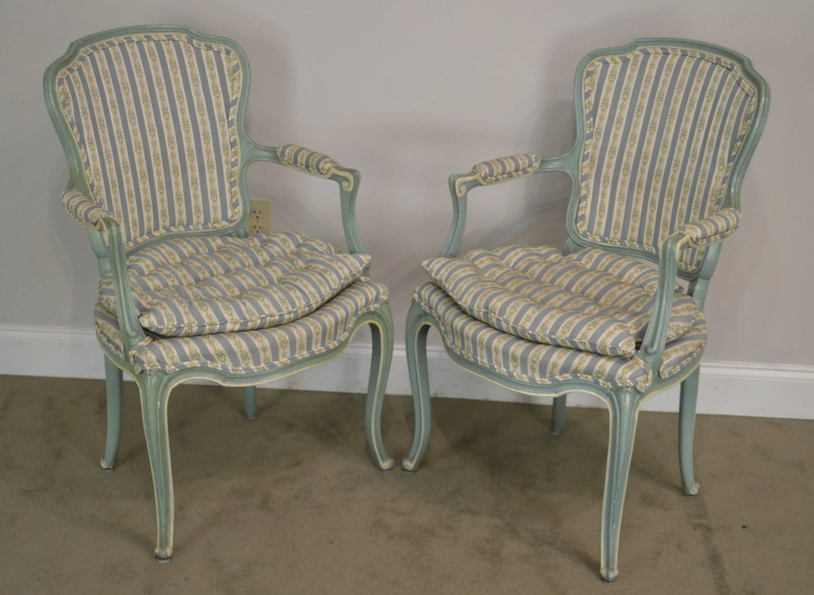 French Louis XV Style Vintage 1960's Custom Painted Armchairs - a Pair - 2