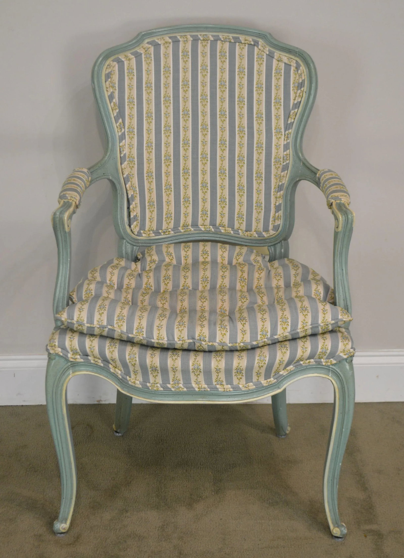 French Louis XV Style Vintage 1960's Custom Painted Armchairs - a Pair - 4