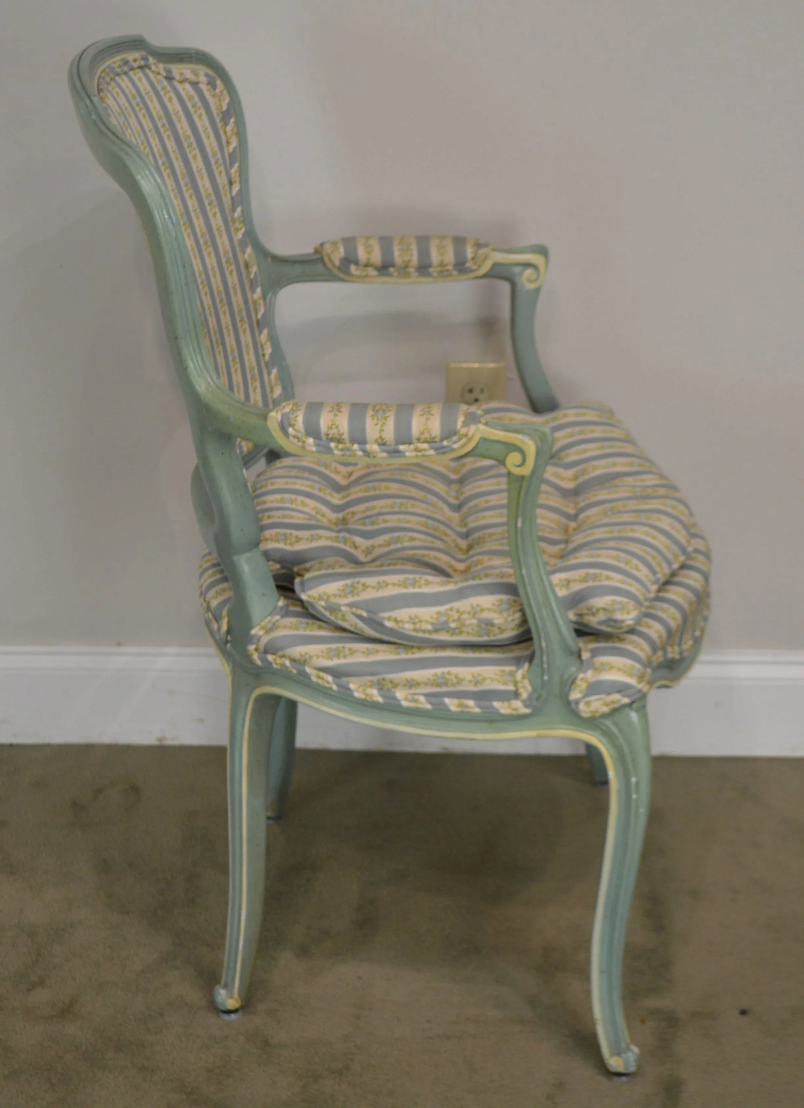 French Louis XV Style Vintage 1960's Custom Painted Armchairs - a Pair - 5