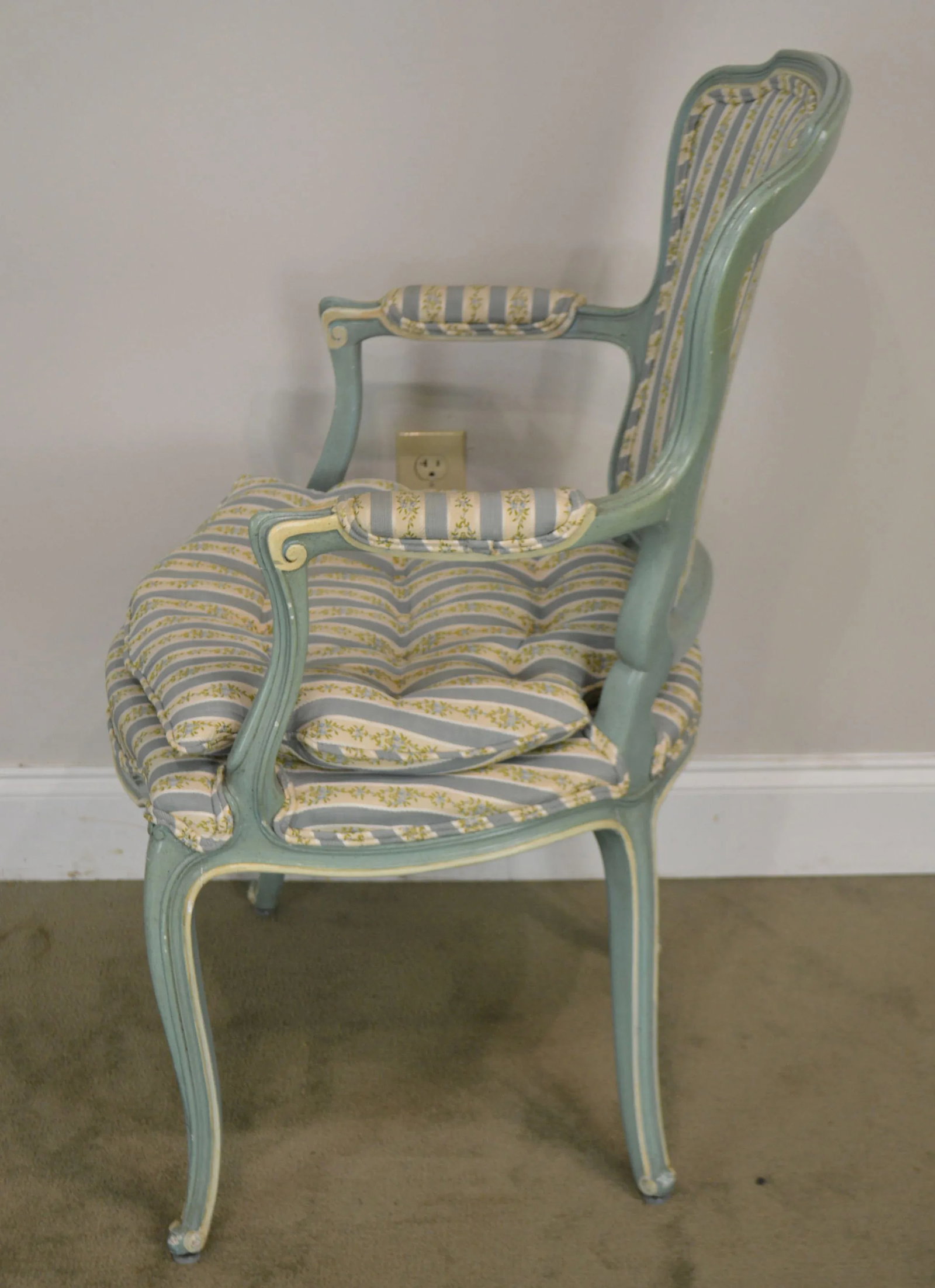 French Louis XV Style Vintage 1960's Custom Painted Armchairs - a Pair - 7