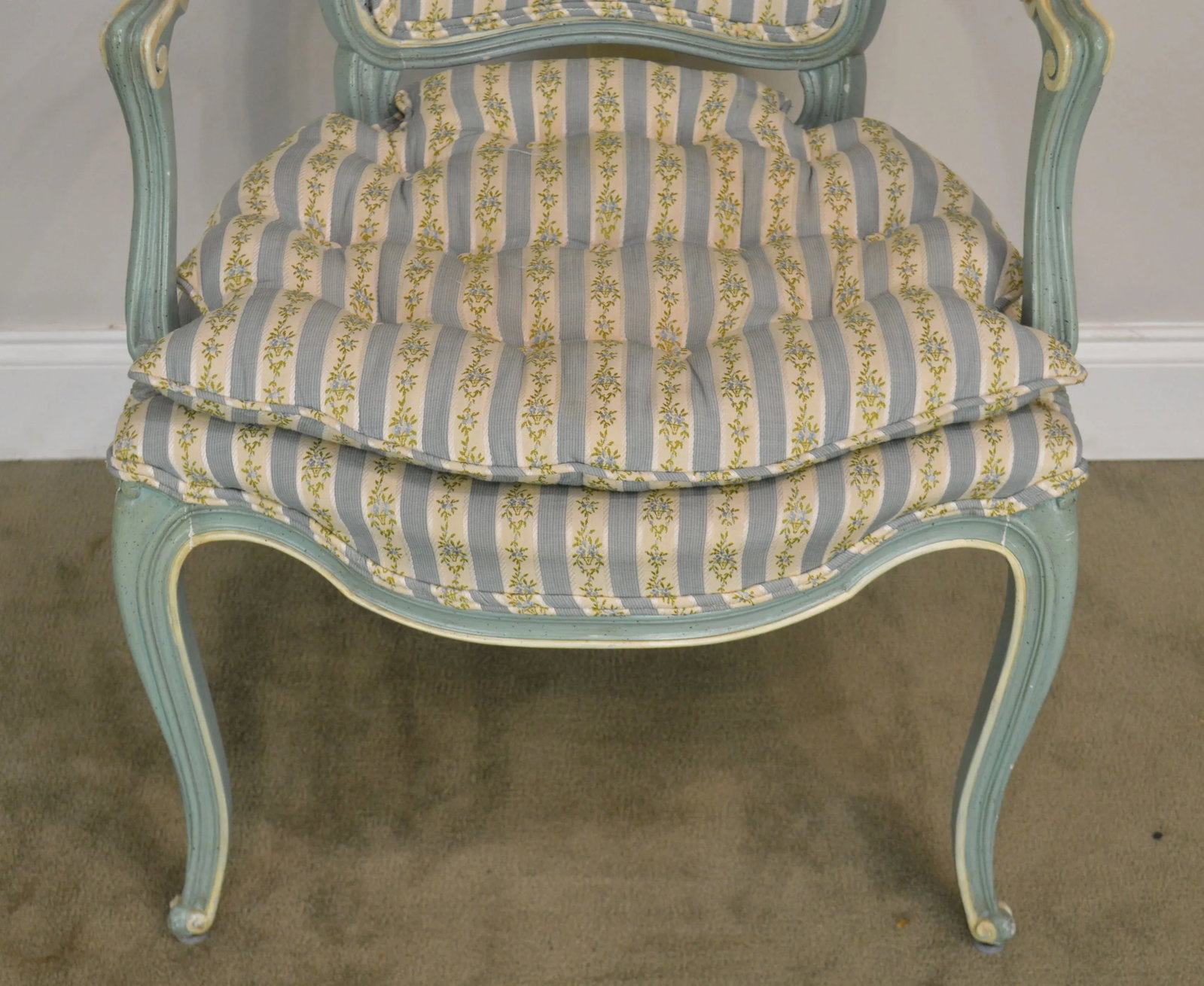 French Louis XV Style Vintage 1960's Custom Painted Armchairs - a Pair - 9