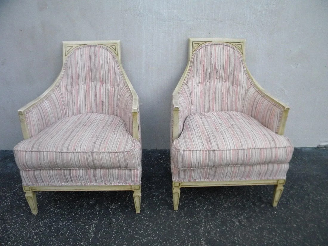 French Distressed Painted Living Bed Room Side Chairs - Pair - 11