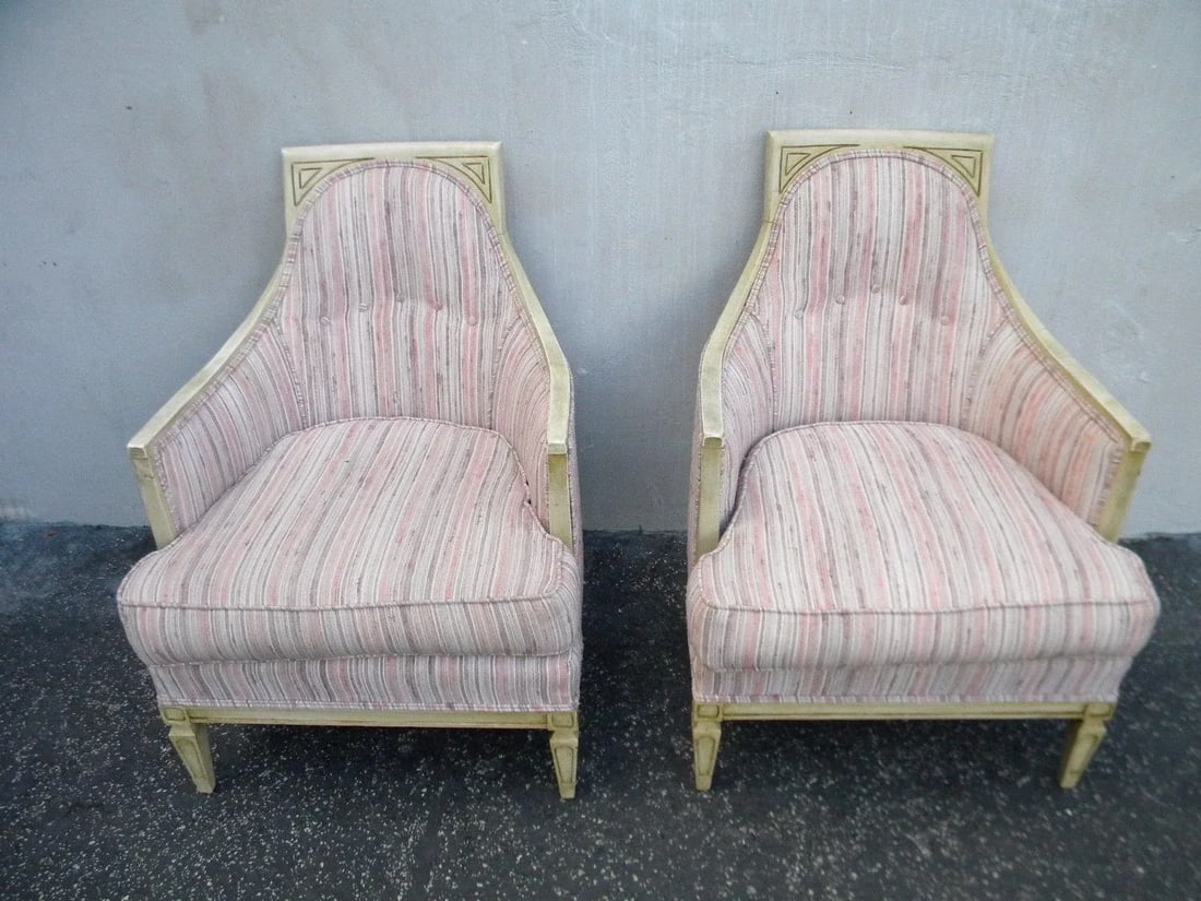 French Distressed Painted Living Bed Room Side Chairs - Pair - 2