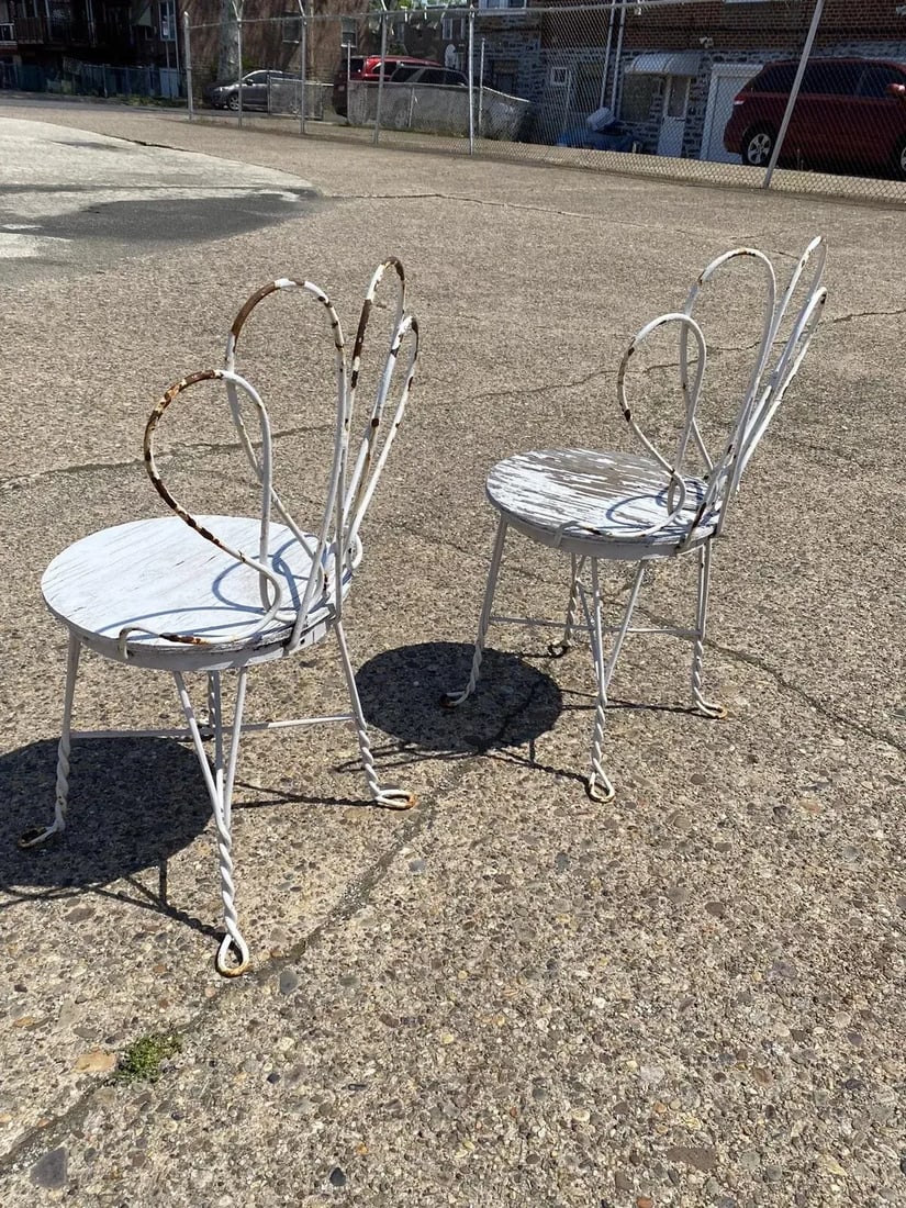 Antique French Bistro Twisted Wrought Iron Ice Cream Parlor Chairs - a Pair - 10