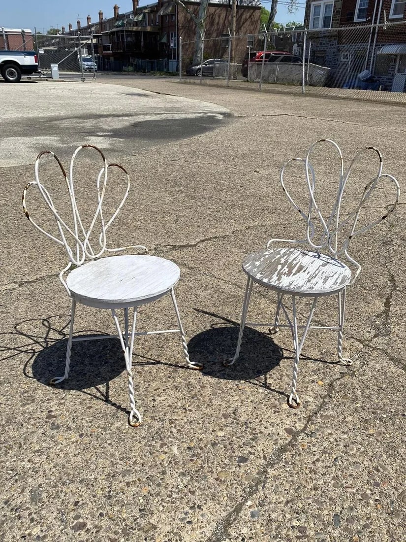 Antique French Bistro Twisted Wrought Iron Ice Cream Parlor Chairs - a Pair - 11