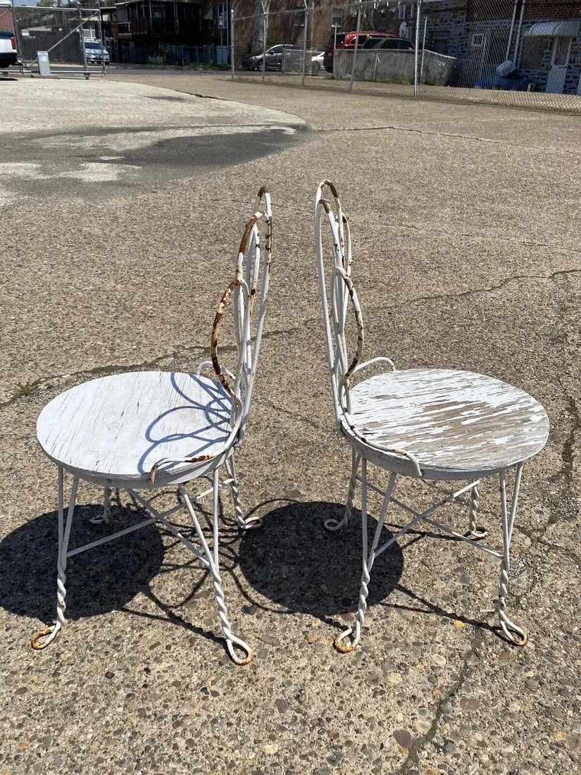 Antique French Bistro Twisted Wrought Iron Ice Cream Parlor Chairs - a Pair - 12