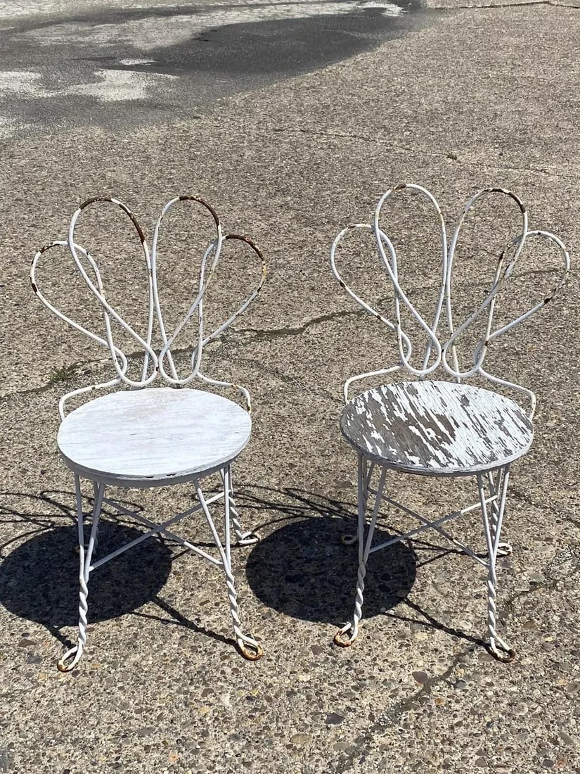 Antique French Bistro Twisted Wrought Iron Ice Cream Parlor Chairs - a Pair - 2