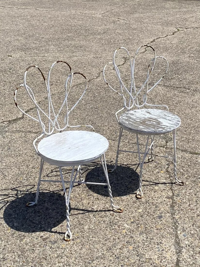 Antique French Bistro Twisted Wrought Iron Ice Cream Parlor Chairs - a Pair - 3