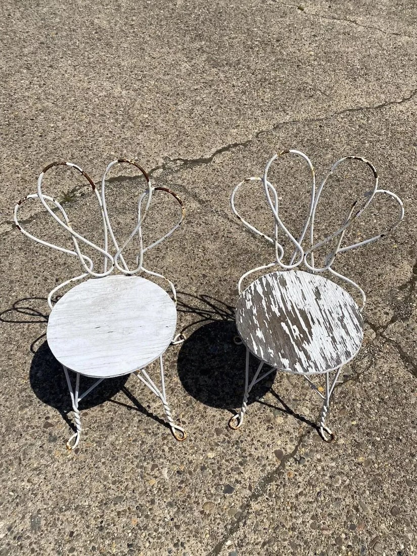 Antique French Bistro Twisted Wrought Iron Ice Cream Parlor Chairs - a Pair - 4