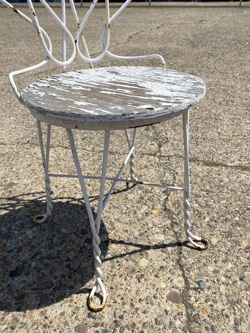 Antique French Bistro Twisted Wrought Iron Ice Cream Parlor Chairs - a Pair - 8